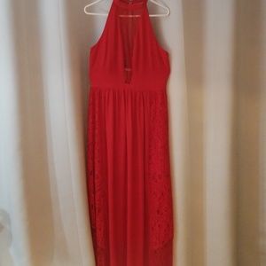 Red lace maxi dress